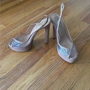 Elegant Women's Platform Heels - Iridescent and Nude